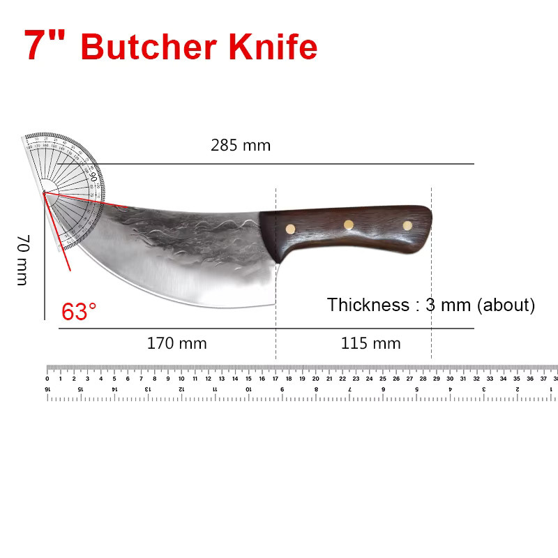 InLeung Handgefertigtes Metzgermesser aus kohlenstoffreichem Edelstahl mit Holzgriff in Silber - Bild 4