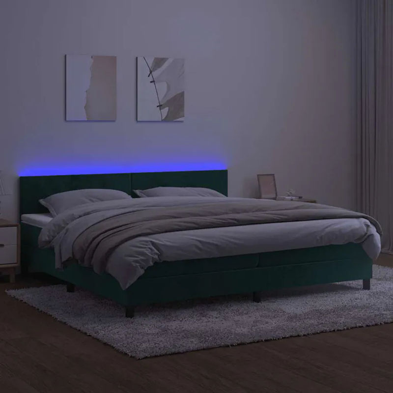 Vidaxl Kontinentalbett mit Matratze und LED in Grün aus Samt, B/T: 200 x 200 cm - Bild 2