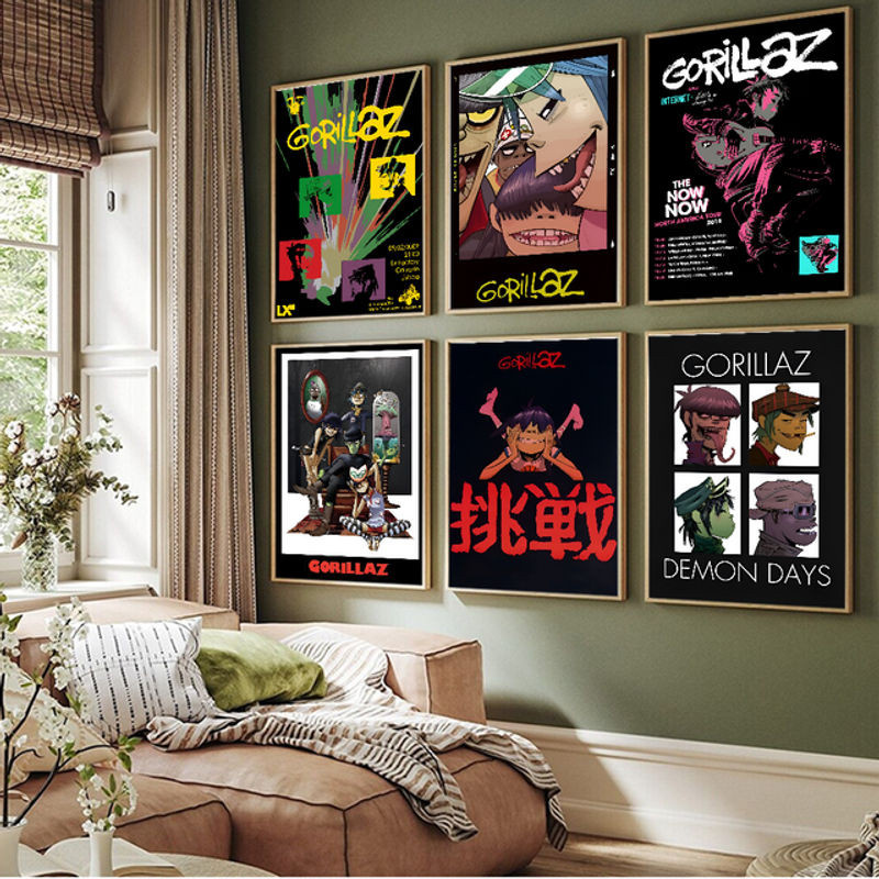 Gorillaz Hip Pop Poster in Weiß und Mehrfarbig, Hochformatiges Wandkunst-Poster aus Papier für deine Wanddekoration - Bild 1
