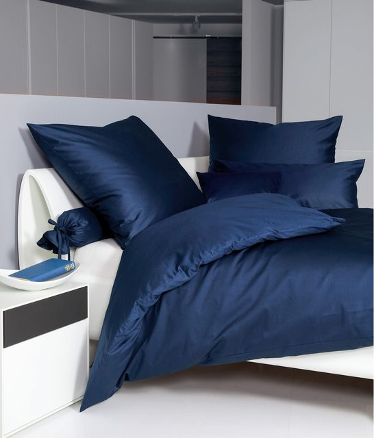 Janine Baumwoll Bettwäsche Colors Blau Mako-Satin mit Reißverschluss - Bild 2
