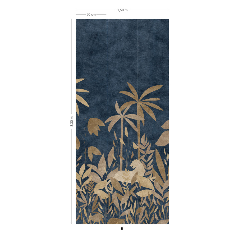 Isidore Leroy Tapete Paradis Des Tigres Dore Mural in Gold, Blau, Braun und Beige mit Tiermotiv, Breite: 330 cm, Höhe: 50 cm - Bild 2