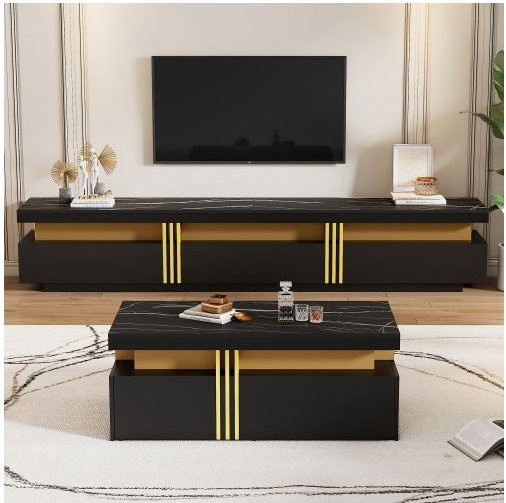MUVOE TV-Wandmontage und Couchtisch Set in Schwarz mit moderner Schrankkombination für dein Wohnzimmer - Bild 1