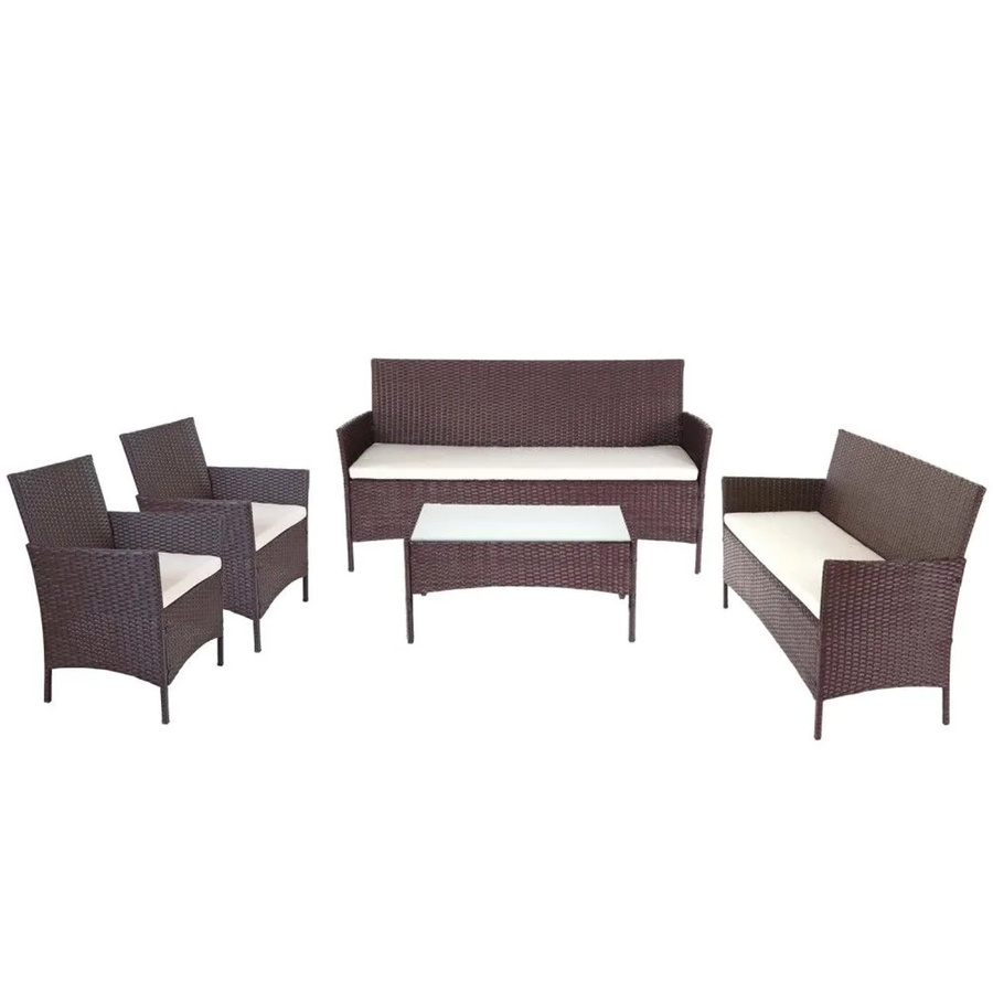 MCW Poly-Rattan Garten-Garnitur Hamar Lounge-Set in Braun-meliert mit beigen Sitzkissen - Bild 3