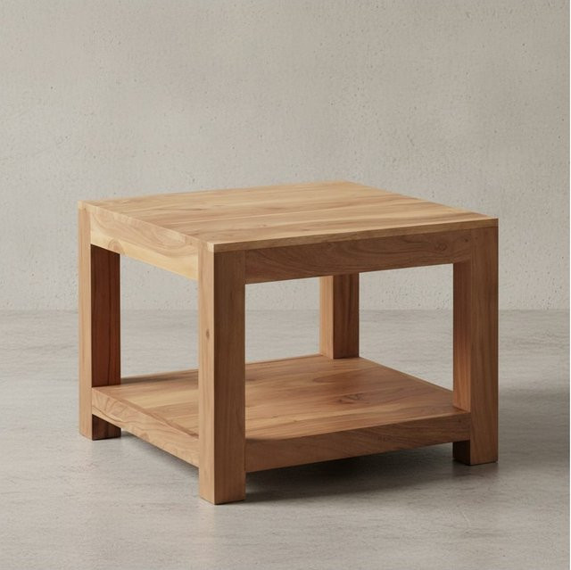 KADIMA DESIGN Couchtisch NAKO aus Massivholz Akazie in Braun im Landhausstil, B/T/H: 60 x 45 x 60 cm - Bild 1