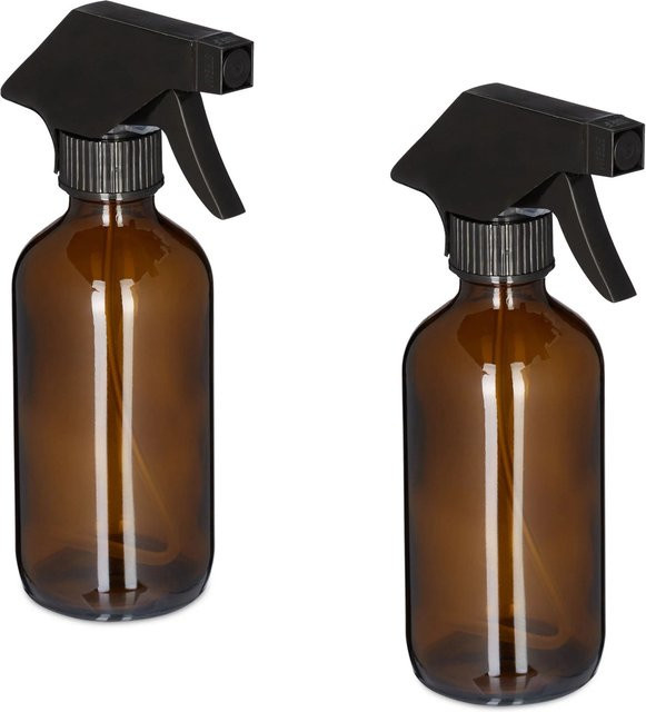 Relaxdays Sprühflaschen 2er Set aus Glas und Kunststoff in Braun und Schwarz, nachfüllbar und verstellbar, B/T/H: 9,5 x 6 x 18 cm, 230 ml - Bild 1