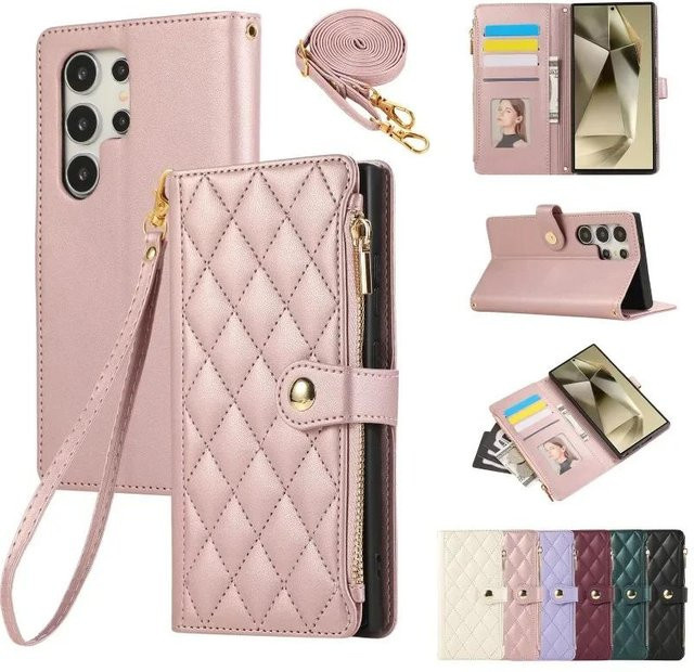 Crossbody Ledertasche für Samsung Galaxy S26 Ultra S25 S24 S23 S22 S21 Plus A57 A37 A17 A07 A16 A06 A36 A56 A55 in Pink - Bild 1