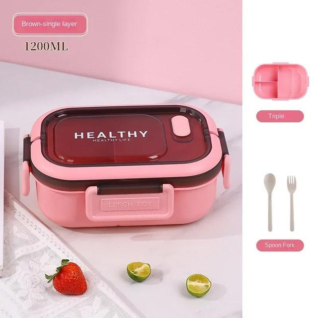 Auslaufsichere Bento-Box Lunchbox mit Besteck und Unterteilungen in Braun, mikrowellengeeignet - Bild 1
