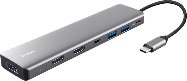 Trust DALYX 7-in-1 USB-C Dockingstation Multiport Adapter in Grau mit HDMI, DisplayPort, USB-A und USB-C für 4K UHD - Bild 1