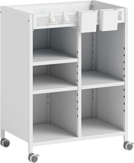 HOMCOM Bücherregal auf Rollen, 4-stufiger Bücherwagen mit verstellbaren Regalböden, Hängekörben und Haken, Weiß, B/T/H: 34 x 14 x 69,5 cm - Bild 1