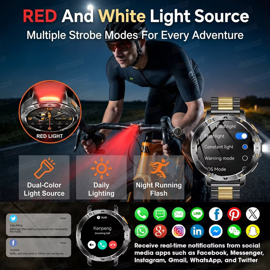 GUHUAVMI TANK Ultra Outdoor Smartwatch in Grau und Orange mit 1400 mAh Akku, wasserdichte taktische Militär-Armbanduhr für Herren mit LED-Taschenlampe - Bild 3