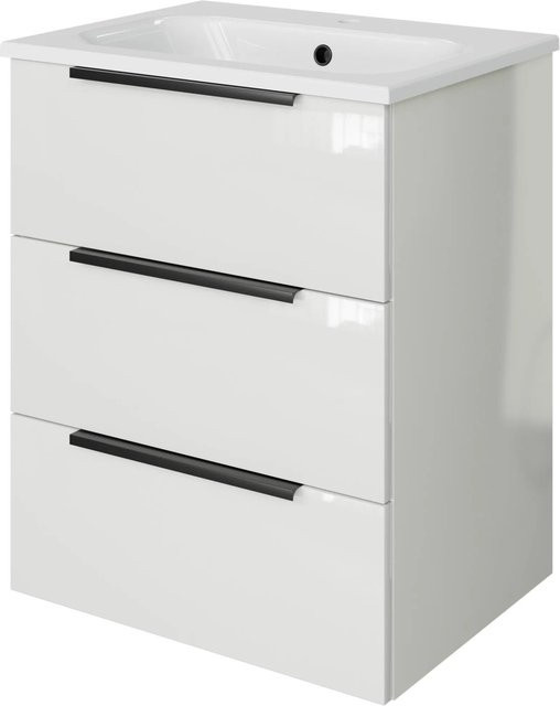 Pelipal Badmöbel-Set Quantum 07 in Weiß Glanz mit Mineralmarmor-Waschtisch und Waschtischunterschrank, B: 61 cm, H: 72 cm, T: 46 cm - Bild 1