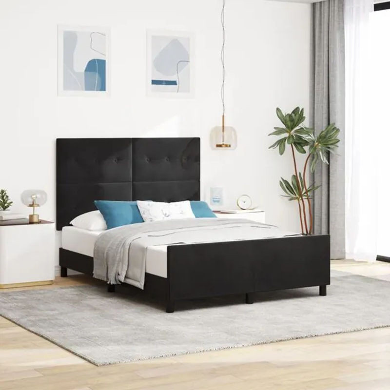 Modernes Polsterbett mit Kopfteil von vidaXL in Schwarz aus Samt, B/T/H: 140 x 190 cm - Bild 1
