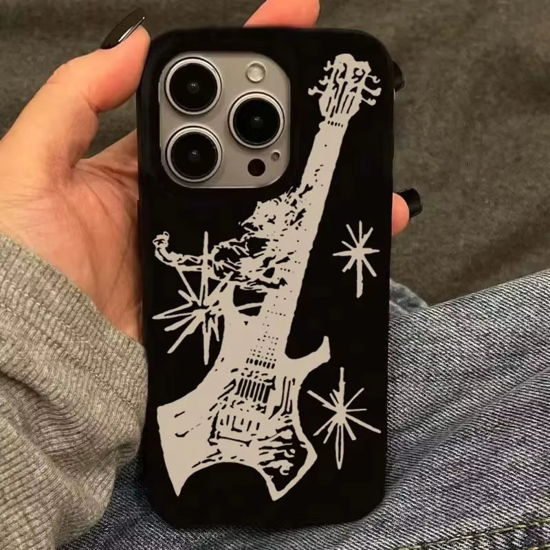 LTAO Stoßfeste iPhone Schutzhülle mit Koreanischem Gitarren-Design in Schwarz - Bild 3