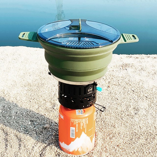 Klappbarer Silikon Camping Kessel in Grün, 2,5 l tragbare Teekanne und Kochtopf für Outdoor und Picknick - Bild 1
