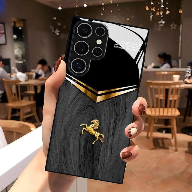 Multifunktionale Handyhülle mit schwarzer Holzmaserung und Glasdesign für Samsung Galaxy Modelle S26 S25 S24 S23 S22 S21 S20 und Galaxy A16 - Bild 1