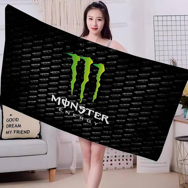 M-Monsters Logo Energie Mikrofaserdecke Schnelltrocknendes Strandtuch aus Baumwolle und Polyester, Schwarz, B/H: 50 x 100 cm - Bild 1
