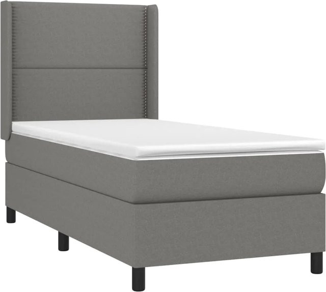vidaXL Boxspringbett mit Matratze und LED-Unterbettbeleuchtung in Dunkelgrau, Hybrid-Bett mit USB-Ladeport und Taschenfederkern, B/T/H: 90 x 190 cm - Bild 1