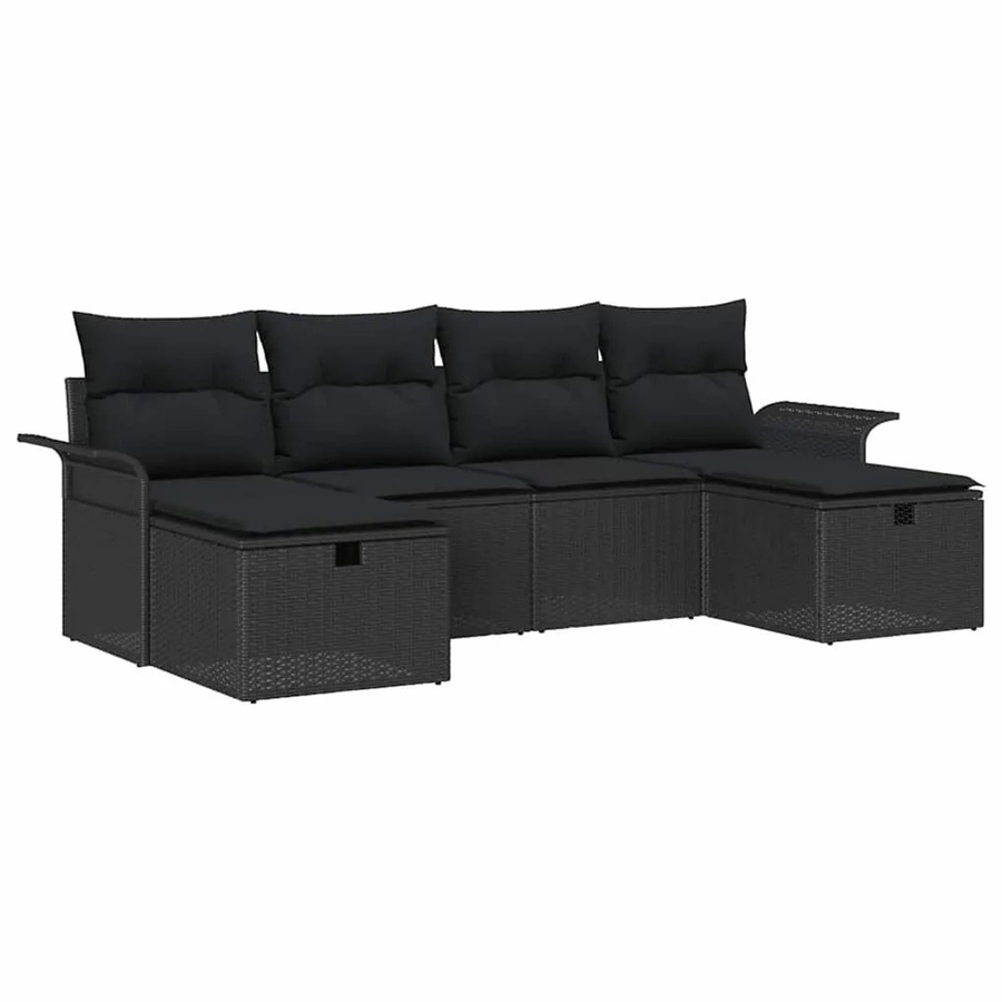 vidaXL Gartenmöbel-Set aus Poly-Rattan in Schwarz mit Ecksofa, Ottoman, Couchtisch und 6 Kissen - Bild 2