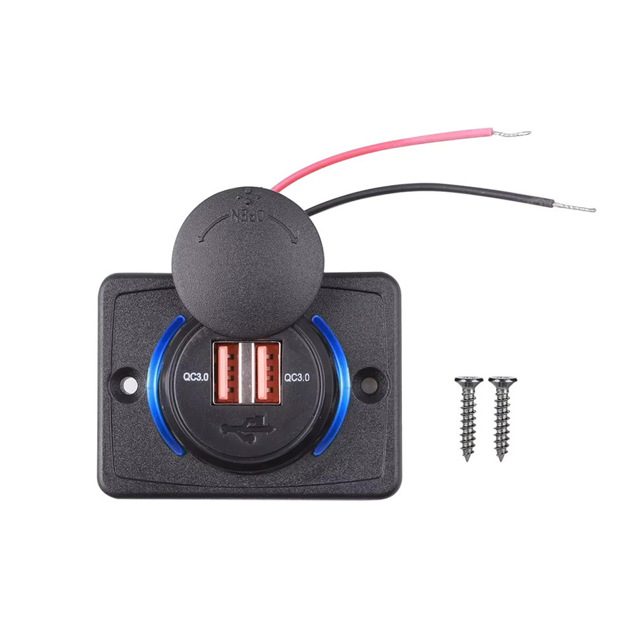 kankeirr Dual-USB-Ladegerät mit Schiebekappe für Auto, Wohnmobil und Boot, 12/24 V Schnellladestation in Schwarz - Bild 2