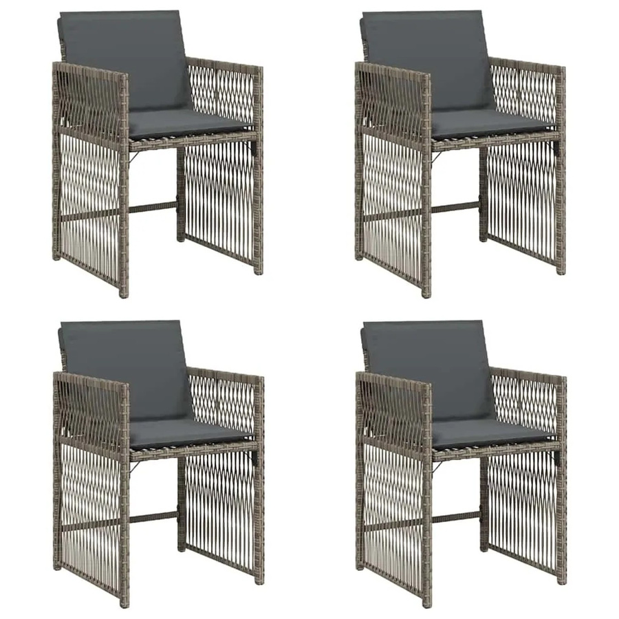 Furnicato Gartenstuhl Set aus 4 Stück in Grau mit Kissen aus PE-Rattan und pulverbeschichtetem Stahlrahmen - Bild 2