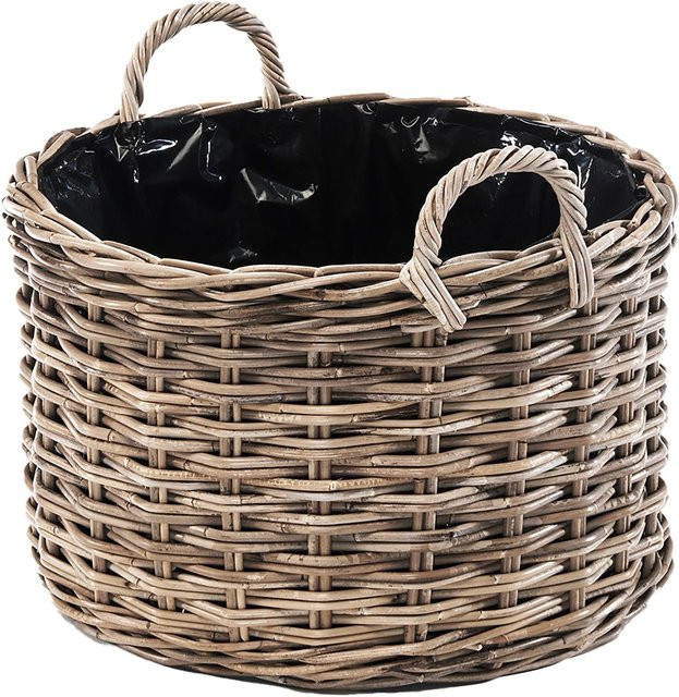 Kobolo Übertopf Selina Pflanzkorb rund aus Rattan mit Folie in Grau und Braun - Bild 1