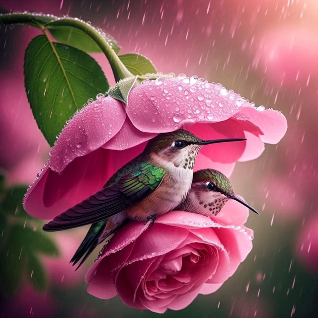 KAYOU 5D Diamantmalerei-Set Kolibris im rosa Rosenregen als Wanddekoration in Mehrfarbig - Bild 1