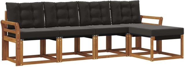 vidaXL Outdoor-Sofagarnitur 5-tlg. aus Akazienholz und Textilene in Natur und Schwarz mit Kissen - Bild 1