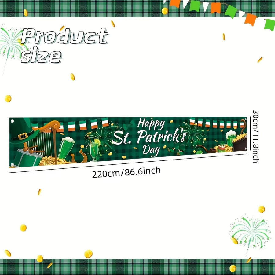 VIKAMA Happy St. Patrick's Day Banner mit Kleeblatt-Motiv und Buchstaben, grüne Party-Dekoration als Hängezubehör - Bild 4