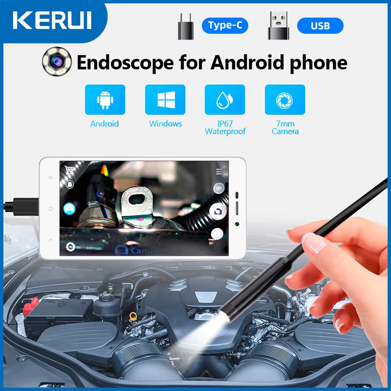KERUI USB-C Endoskopkamera in Schwarz mit 6 LEDs, IP67 wasserdicht und flexibler Inspektion für Android und PC, Durchmesser: 7 mm - Bild 1