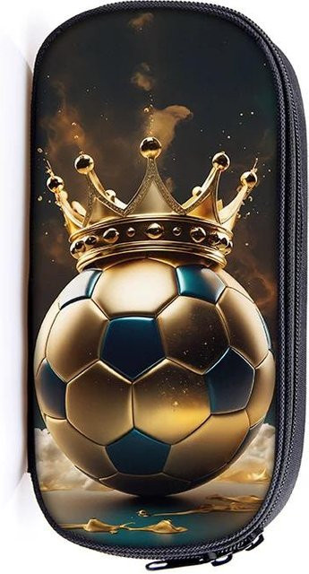 Fancy Style Studio Federmäppchen mit Fußball und goldener Krone Aufdruck als Schulsachen oder Kosmetiktasche - Bild 1