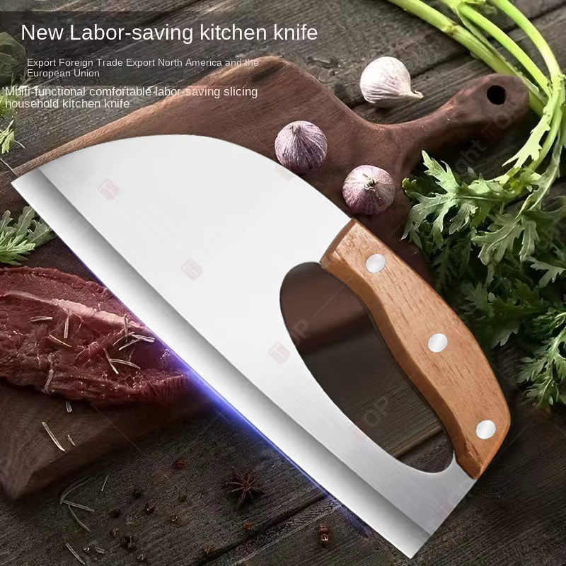 WXCOO Fleischbeil Küchenchef aus Edelstahl in Silber mit Holzgriff zum Schneiden von Fleisch und Gemüse - Bild 2