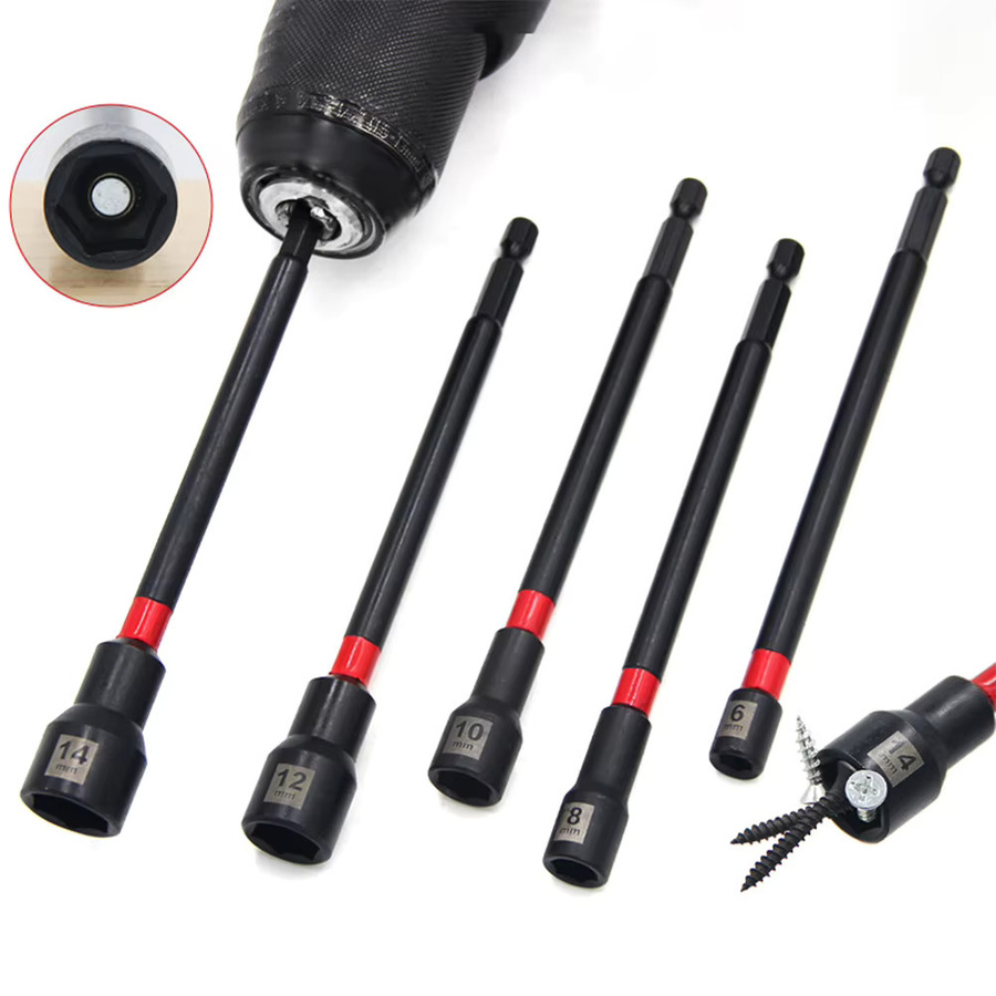 VIBRATITE Magnetisches Muttertreiber Set aus Legiertem Stahl, 5-teilig, 6 Zoll, Hex Buchsen Adapter für Schlagbohrmaschinen, Größen: 6 mm, 8 mm, 10 mm, 12 mm, 14 mm - Bild 2