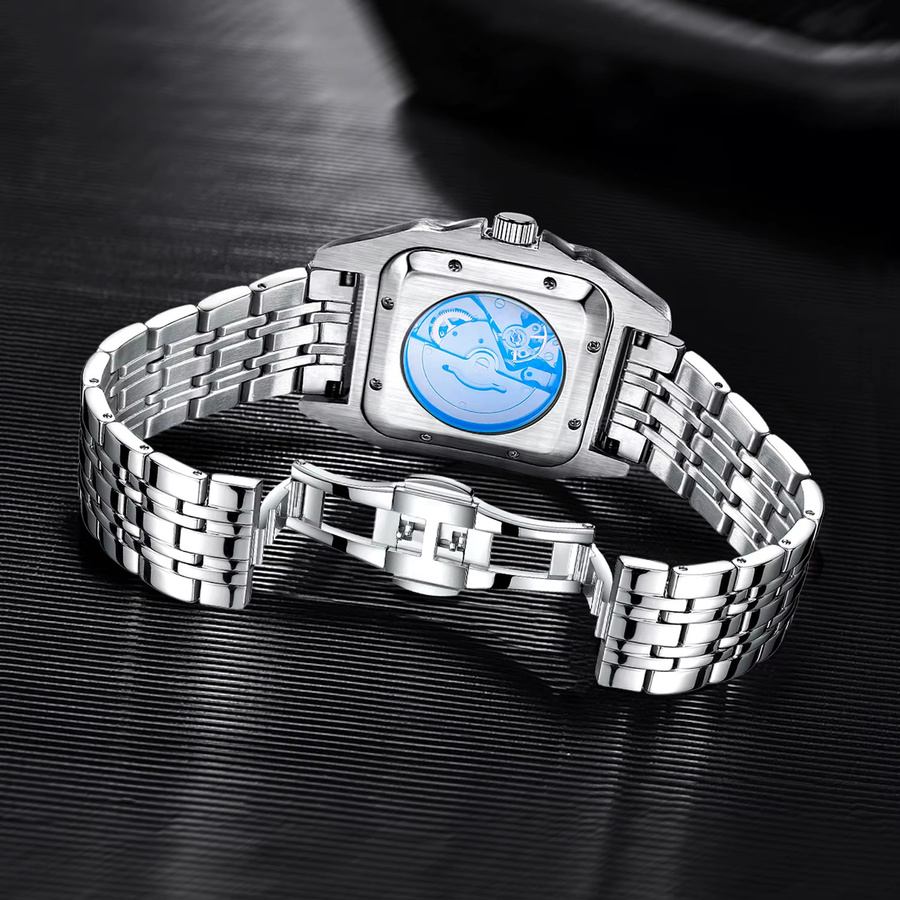 LUOLINGONGJUE Armbanduhr Automatik, Edelstahl, Eckig, Weiß, Herren - Bild 2
