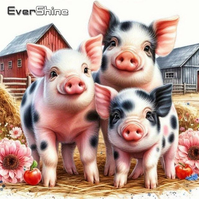 Evershine Kreuzstich-Set Schwein als Stickerei mit bedruckter Leinwand in Multicolour, Breite: 30 cm, Höhe: 30 cm - Bild 1