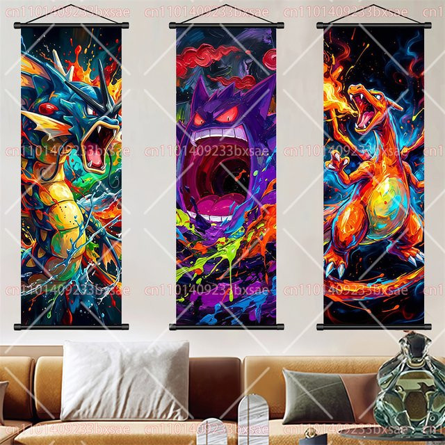 TAKARA TOMY Pokémon Poster als hängendes Rollbild mit Gengar, Charizard, Kyogre, Gyarados, Mewtwo und Rayquaza in Multicolour - Bild 1
