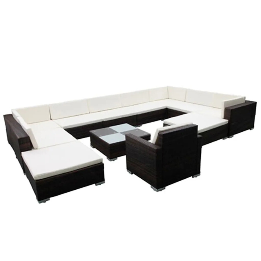 vidaXL 12-tlg. Garten-Lounge-Set aus Poly Rattan in Schwarz mit Kissen und Couchtisch für Terrasse und Garten - Bild 2