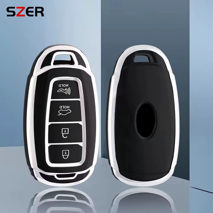 SZER TPU Autoschlüssel Etui Abdeckung in Schwarz für Hyundai i30, ix25, Elantra, Kona, Solaris, Azera, Grandeur, IG, TM, Accent und Santa Fe - Bild 2