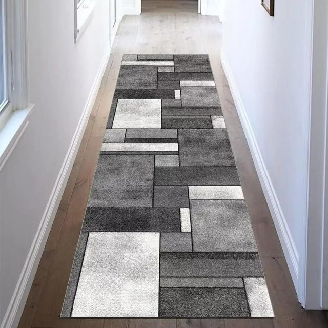 Lodestar Flur-Eingangsteppich in Grau mit geometrischem Design, fleckenabweisender und rutschfester Läufer aus Polyester, B/T: 160 x 60 cm - Bild 1