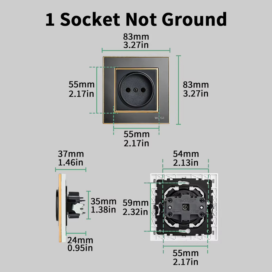 WESA Wandsteckdose mit eingebettetem Stecker in Schwarz, EU-Standard, flammhemmend, 250 V - Bild 5