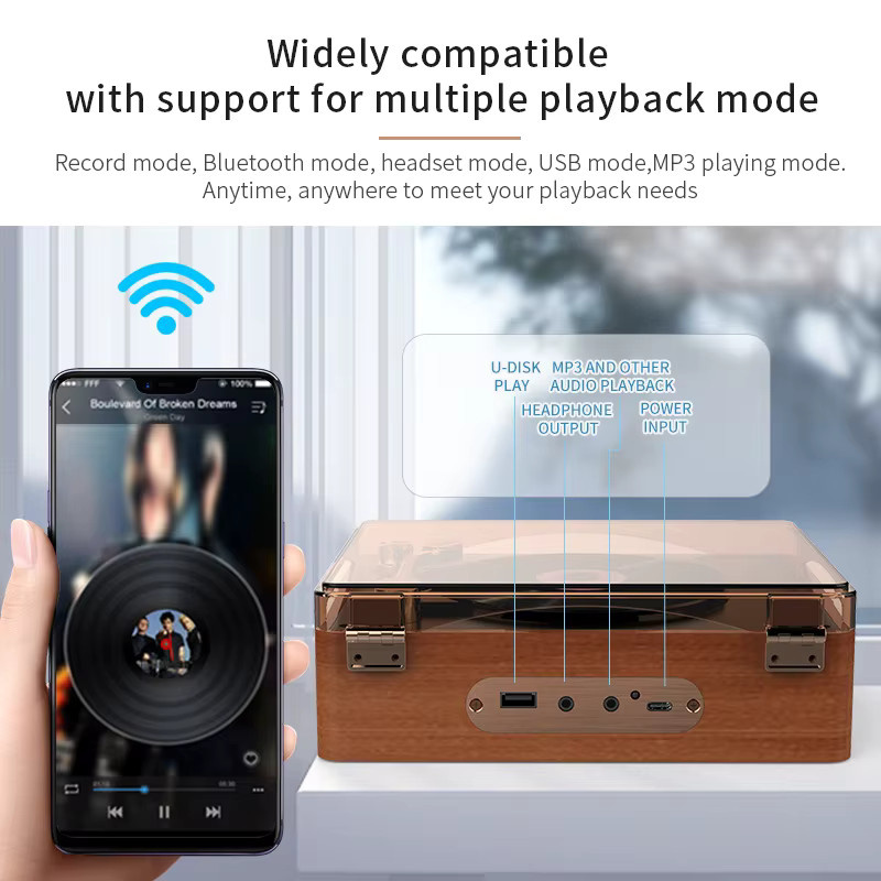 Retro All-In-One CD Phonograph Hi-Fi Stereo Lautsprecher mit Bluetooth 5.0 und USB MP3 Player in Braun - Bild 2