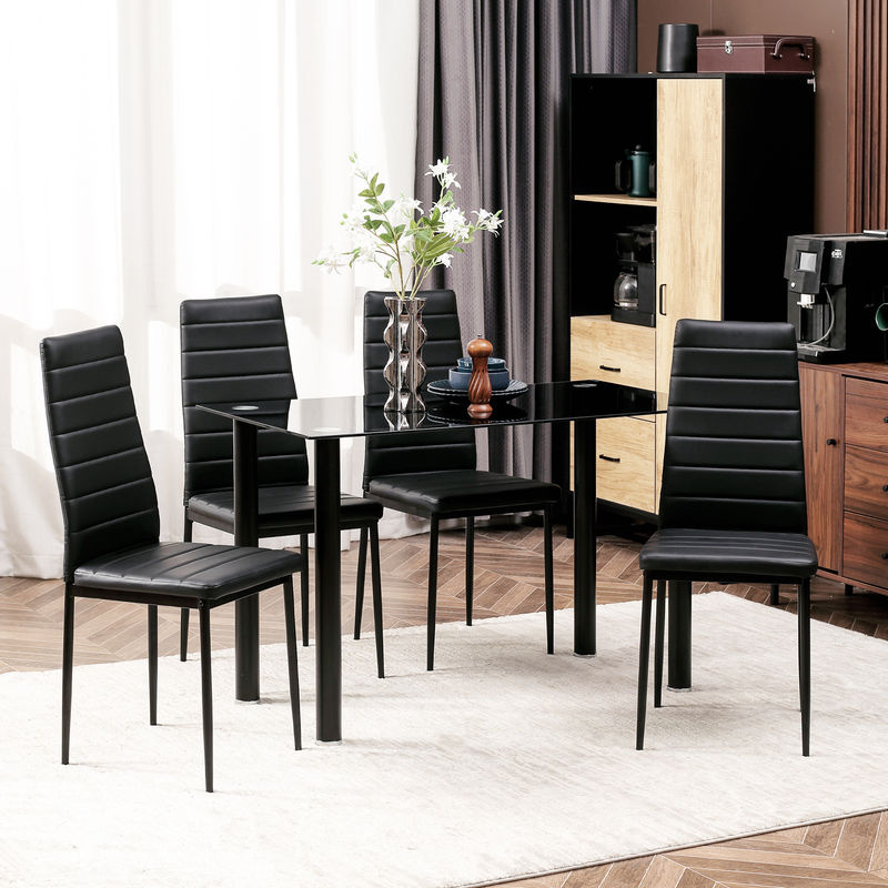 HOMCOM 5-teilige Essgruppe mit Esstisch und 4 Stühlen aus Hartglas und Stahl in Schwarz - Bild 2