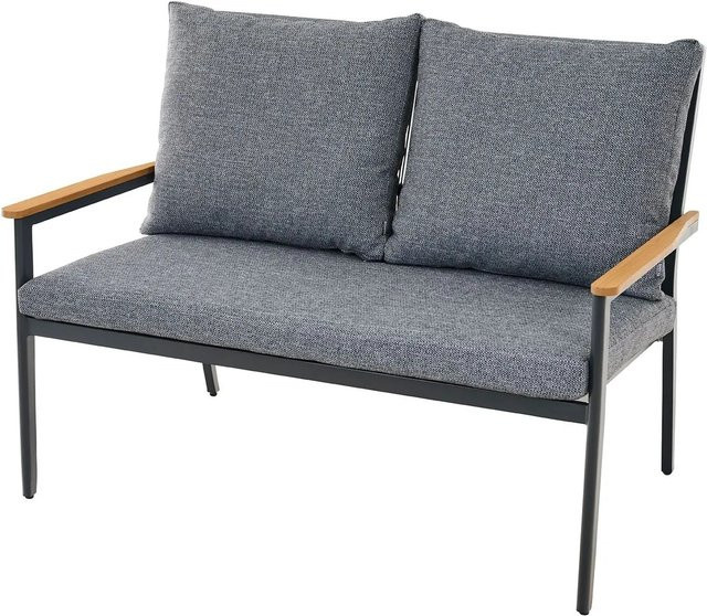 Siena Garden Comfort Plus Bank Liguria 3-teiliges Set in Anthrazitgrau Matt mit Teakholz und Gardino-Geflecht - Bild 1