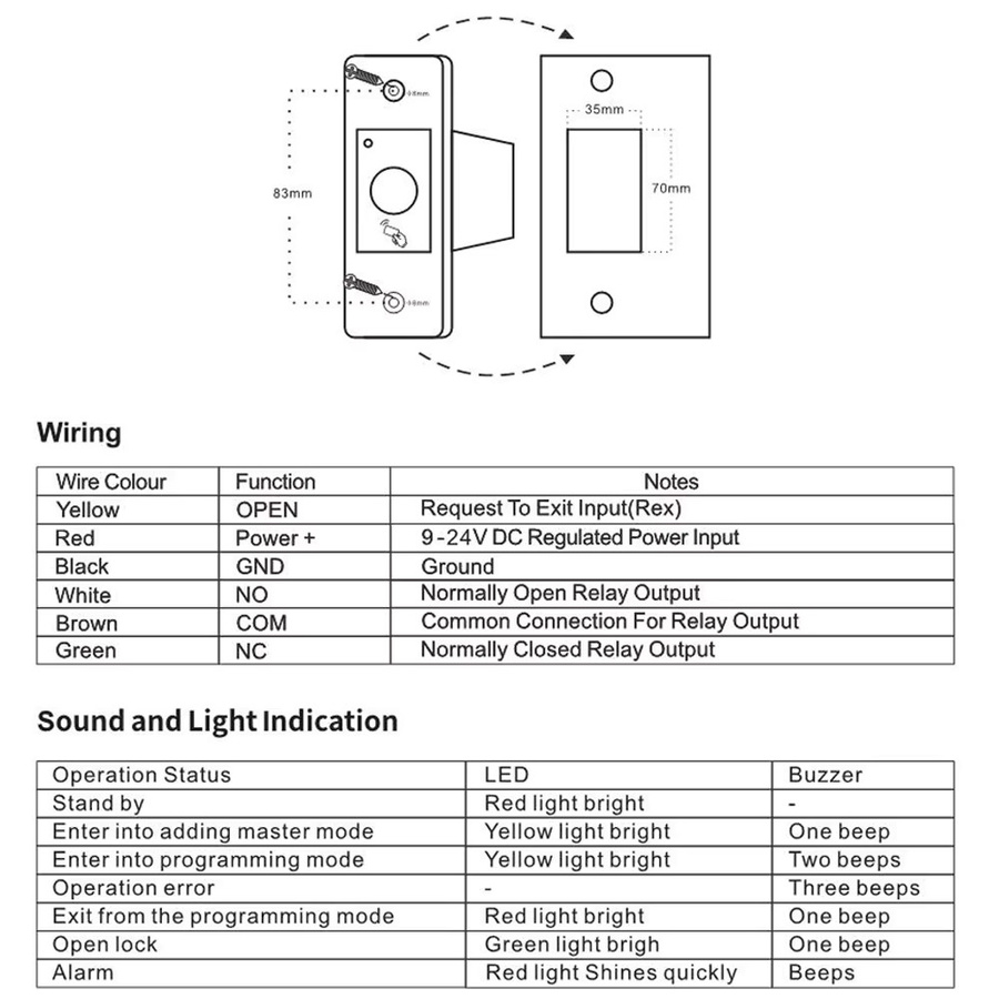 Asia-Teco Mini-Elevator-RFID-Leser aus Metall in Silber, schlüsselloser Türöffner mit eingebautem Fingerabdruckleser, IP67 wasserdicht, 9–18 V - Bild 2