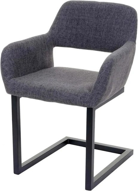 6er-Set MCW Esszimmerstühle A50 II Freischwinger im Retro 50er Jahre Design mit Armlehnen aus grauem Stoff und pulverbeschichtetem Metall - Bild 2