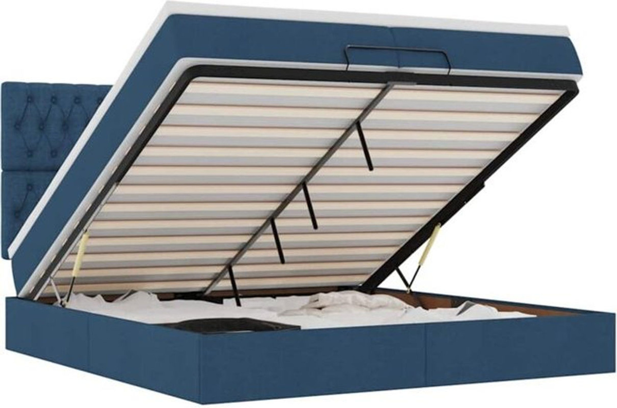 vidaxl Ottoman Polsterbett mit Matratze in Blau aus Stoff und Metall, Modernes Polsterbett B/T/H: 200 x 200 x 128 cm - Bild 1