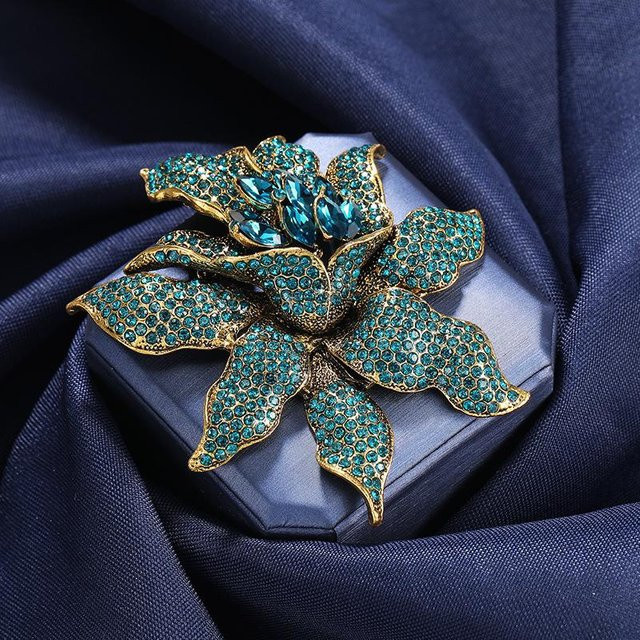 YIRAN Brosche Blume, Kristall, Strass, Damen, grau - Bild 1