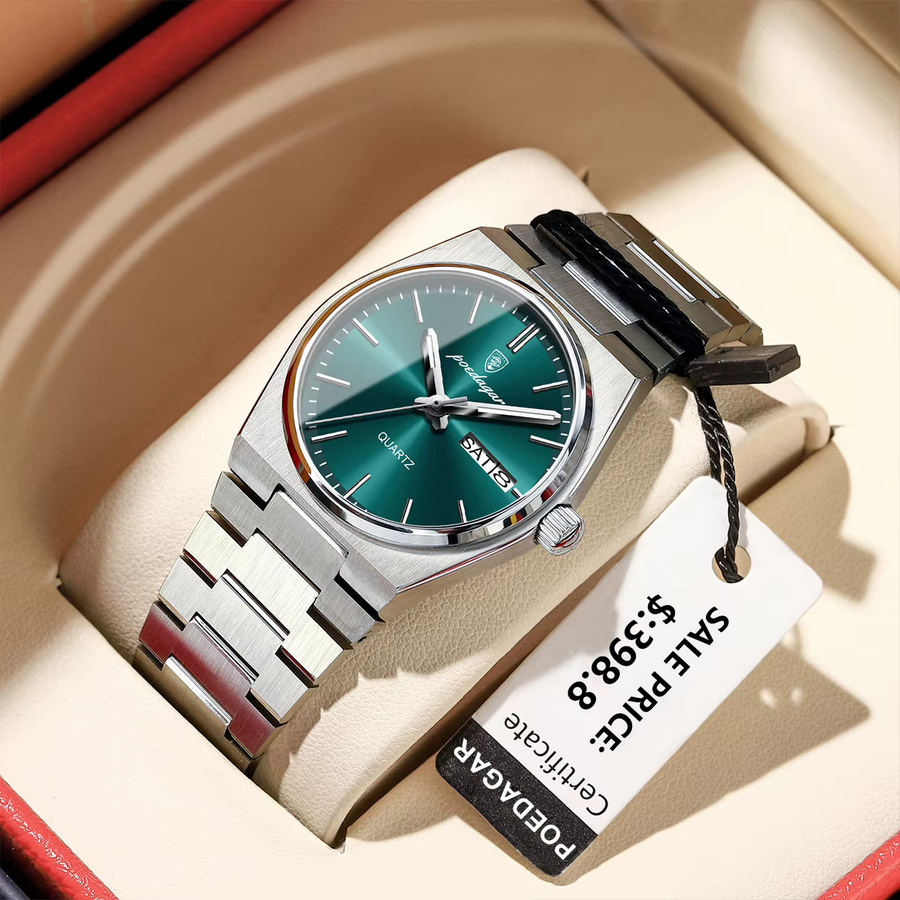 POEDAGAR Armbanduhr Quarz, Edelstahl, Silber, Grün, Damen - Bild 2