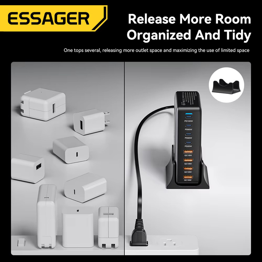 Essager 320W GaN Desktop Ladestation mit 8 USB Typ C Ports, PD 100W Schnellladegerät in Schwarz - Bild 2