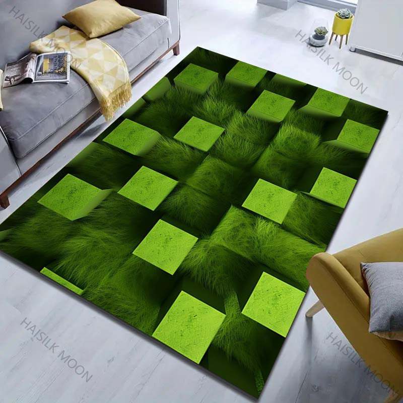 UQIDEHOME 3D Grüner Würfel Illusionsdruck Teppich aus Polyester, B/B: 80 x 120 cm - Bild 6