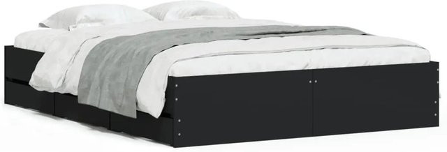 vidaXL Bettgestell mit Schubladen in Schwarz aus Holzwerkstoff, B/T/H: 140 x 190 cm - Bild 1